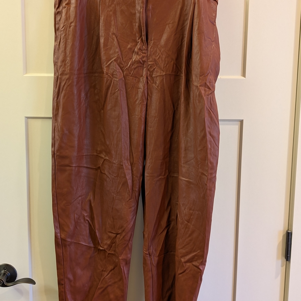 LOFT Women's Buttery Soft Faux-Leather Ankle Pants in Brown Size 18 Tall/Long